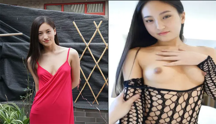 Model Xiao Xia is oiled up like a child and plays with a stick with her sister