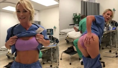 Burning with desire! A blond nurse took advantage of the consultation to take off her pants and masturbate live for 12 minutes