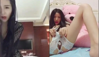 A pure girl with pink pussy and black stockings masturbates with props