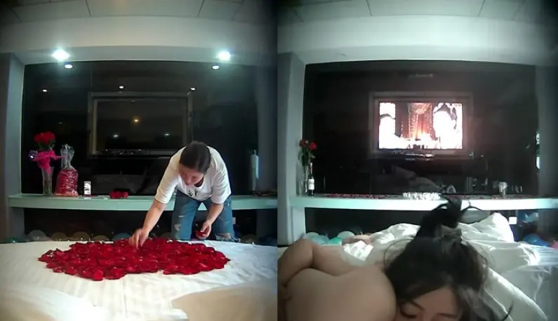 [Hotel Candid Photography] Newlyweds~ Give your wife the most surprising trip~ Then you can enjoy the most perfect sex experience!! The waiter decorated the room with roses TP Newlyweds’ wedding night