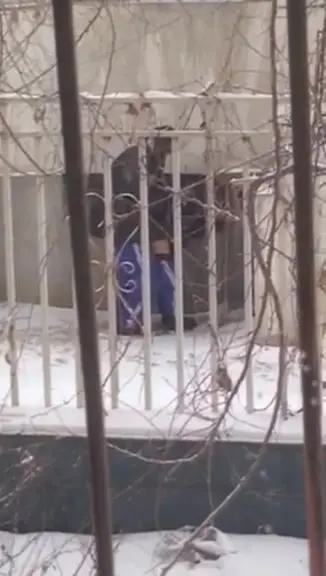 Two students were secretly filmed playing wild games in the cold outside someone else's house in the snow.