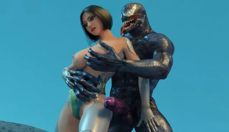 "Venom vs. Alita" cross-border sex collaboration!! Fierce battle without condoms in outer space!!