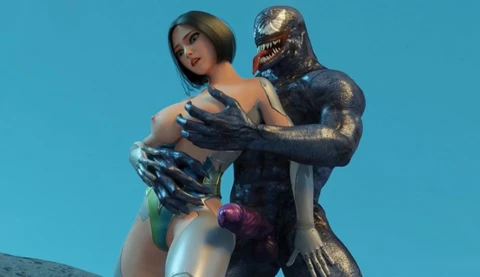 "Venom vs. Alita" cross-border sex collaboration!! Fierce battle without condoms in outer space!!