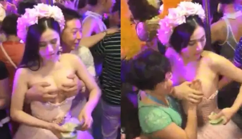 Hot wedding scene~ The big-breasted bride is open to touch for 1,000 yuan!! The gift money is collected!!