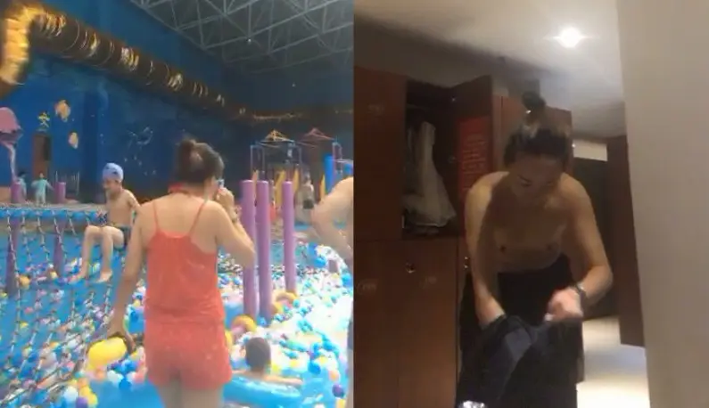 The female anchor sneaked into the locker room of an amusement park to broadcast live in order to show off her pussy!! She also walked around inside as if nothing happened!!