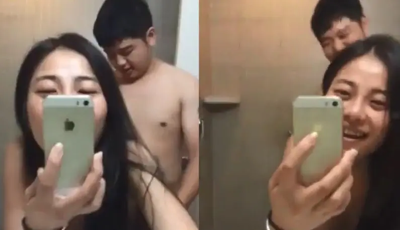A young couple's selfie video of having sex leaked!! They laughed out loud~