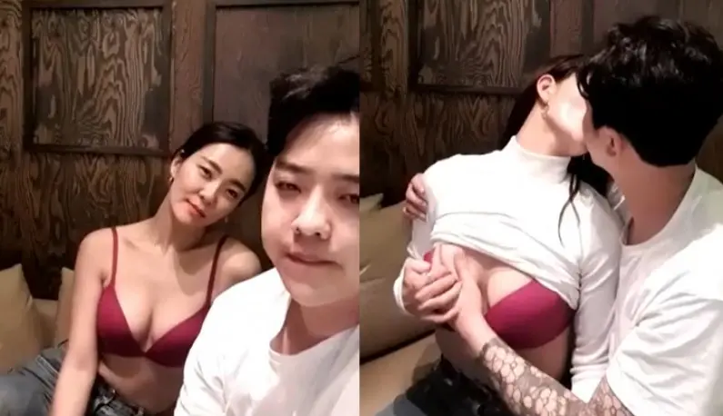 [Korea] A host with beautiful breasts lets her male companion lick her pussy and play with her grandma~