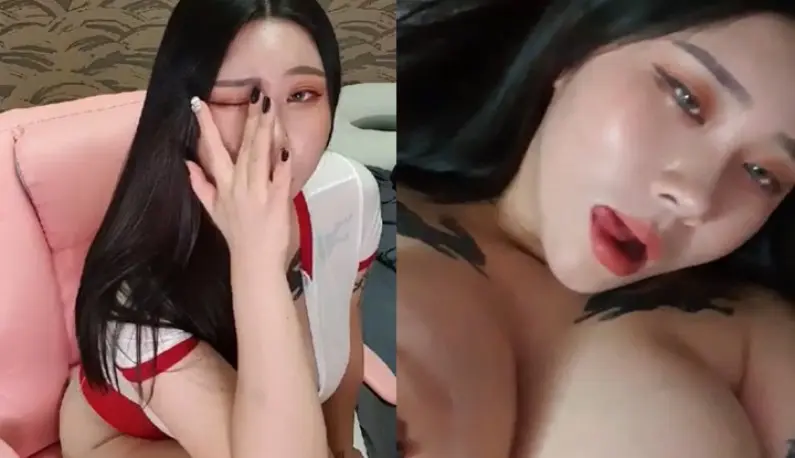 [Korea] Big confrontation between red and white~Erotic live broadcast of black and long straight anchor!! Can the big areolas and big breasts be rubbed?