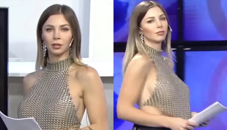 [Europe and America] An Argentinian hot model financial reporter only wears fishnets on her upper body? With her breasts looming, who can concentrate on listening to her news broadcast~