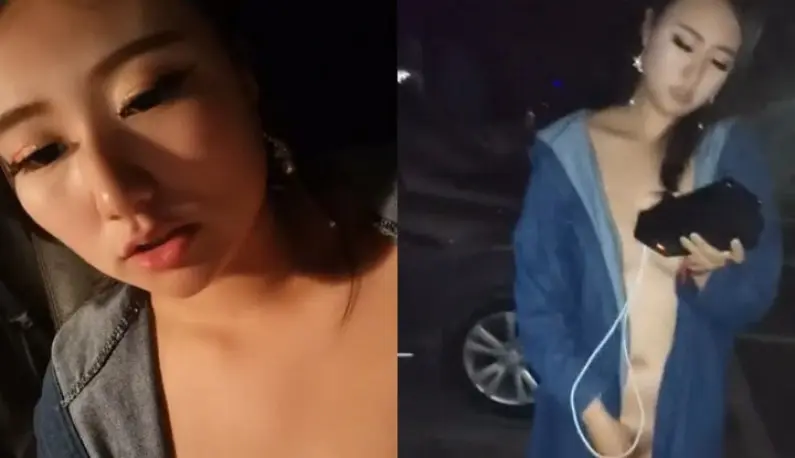 The sex friend said that he had never played in the newly bought car, so he took her for a ride to satisfy her exhibitionism~