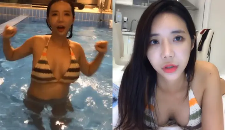 [Korea] A beautiful girl started a live broadcast in the swimming pool and danced slutfully~ She wanted the attention of her brothers