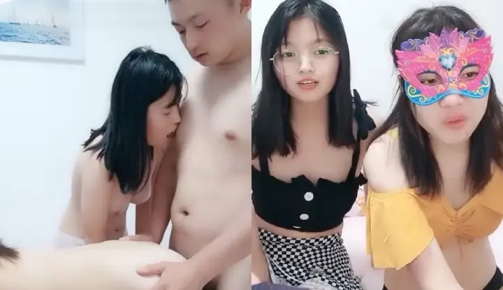 The fair-skinned and big-breasted girls born in the 00s first played with each other and then flew together with their little brother! Hit it super high~
