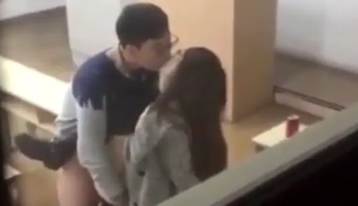 The young student couple couldn't hold back their passion and started having sex in the classroom~