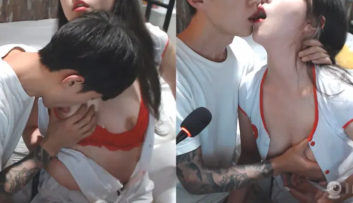 [韩国] 很恩爱的情侣～在镜头前亲吻舔美乳