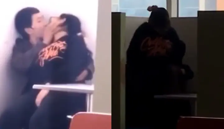 The scandal was exposed on the Internet~The young couple started having sex in the cafeteria