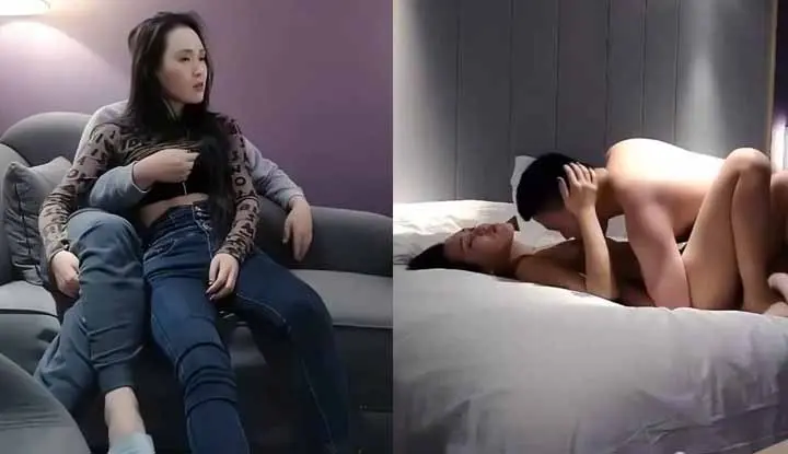 I made a date with a long-legged young woman in jeans and had passionate sex~ Fingering her pussy, flirting and making a sound of water, riding her and fucking her hard