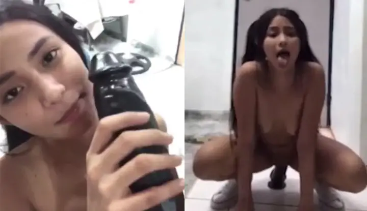 [Thailand] The skinny Thai girl turns out to have such a big appetite ~ The huge black rod toy inserted into her vagina makes her become slutty in a second ~
