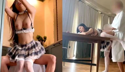 The service of a sexy personal secretary in a maid outfit with glasses ~ a big dick inserted into her vagina and fucked in various positions