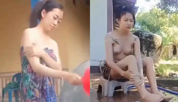 Beautiful women wash themselves in the open air. One is too conservative and the other is too open. Can they be washed clean like this?