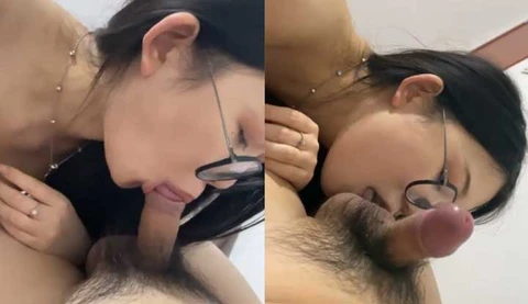 The naughty lady with glasses is good at licking~ Her flexible tongue makes the dick almost unbearable