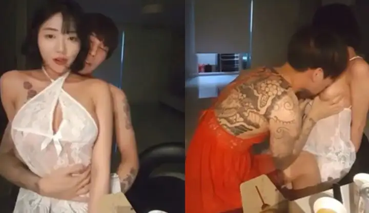 [Korea] Kneading her big white breasts in front of the camera, and then licking her nipples to delight fans